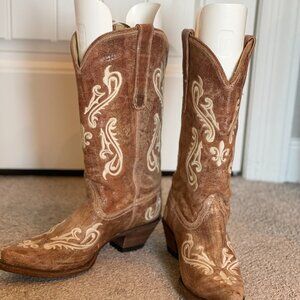 Women's CORRAL R1974 Honey Cortez Ivory & Fleur De Cowboy boots - 8